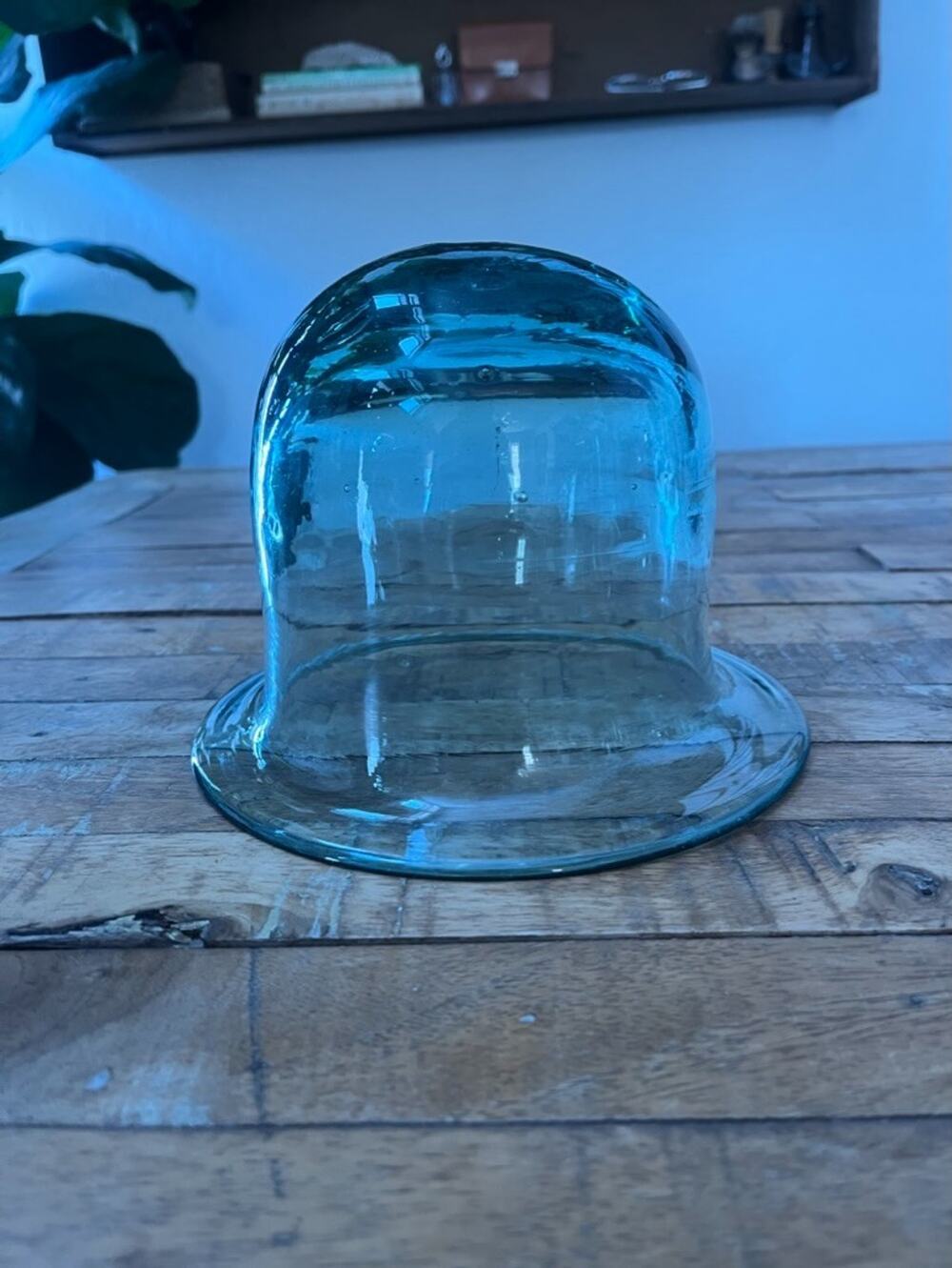 Vintage Hand-Blown Green Glass Garden Cloche 5.5"